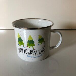 Run Forrest Run Enamel Camp Mug 12 oz Bubba Gump Shrimp Co White Green Trees